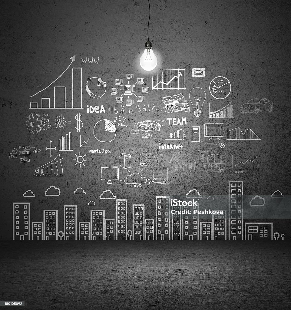 drawing concept city drawing concept city on concrete wall Backgrounds Stock Photo