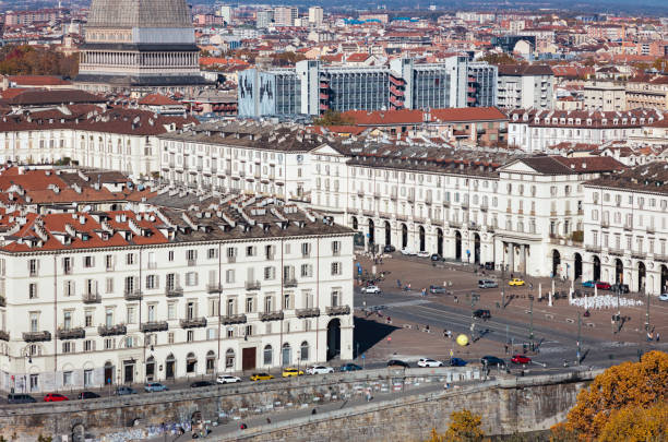Turin, November 17: a general view of the city of Turin, with Piazza Vittorio Veneto, the Mole Antonelliana and Palazzo Nuovo, seen from Monte dei Cappuccini on November 17, 2023