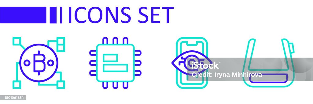 Set Line Smart Glasses On Spectacles Computer Vision Processor Cpu And ...