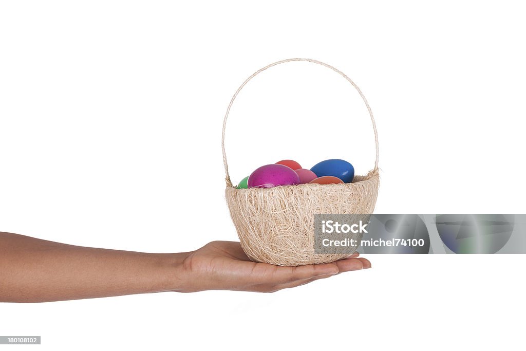 Hand halten bunte Ostern Eier in den Korb - Lizenzfrei April Stock-Foto