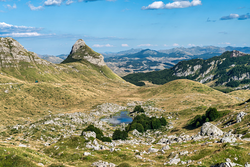 Large panorama view from the mountain Beshtau, summer sunny day near Pyatigorsk