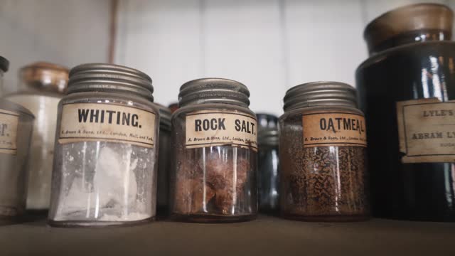 Organic and Chemical Substances in Old Vintage Jars With Inscriptions