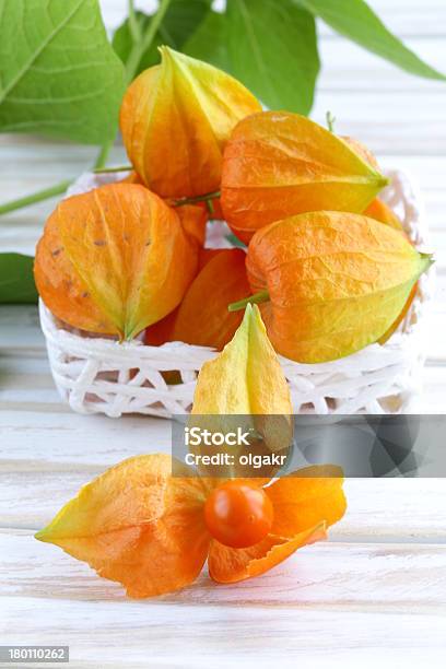 Physalis Frutti Di Bosco Arancione Con Foglie Verdi - Fotografie stock e altre immagini di Alchechengi - Frutti di bosco