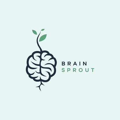 brain sprout plant logo nature growth symbol vector illustration.