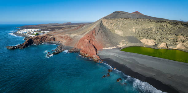 istock Lanzarote El Golfo Coast Red Cliffs and Green Charco Verde Lagoon 1801144984
