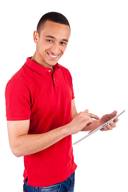 istock Happy African American College Student Working on Touch 180115259