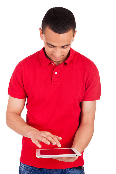 istock Happy African American College Student Working on Touch 180115266