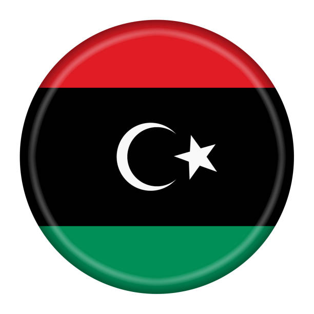 libyen-flaggen-button 3d-illustration mit beschneidungspfad - libya flag libyan flag three dimensional shape stock-grafiken, -clipart, -cartoons und -symbole
