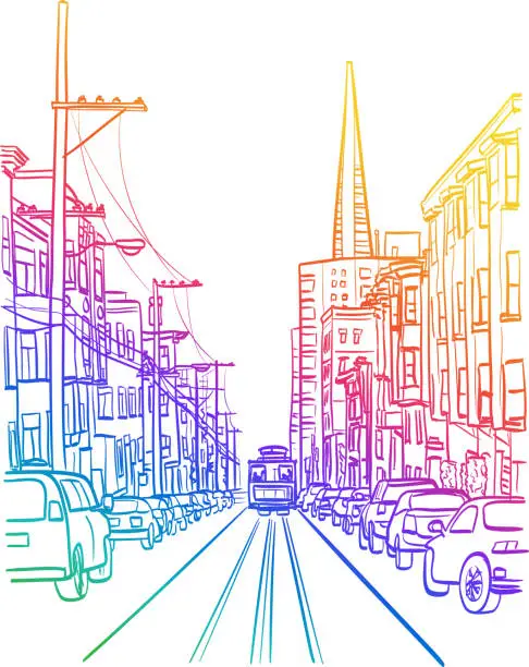 Vector illustration of San Francisco City Street Perspective Rainbow
