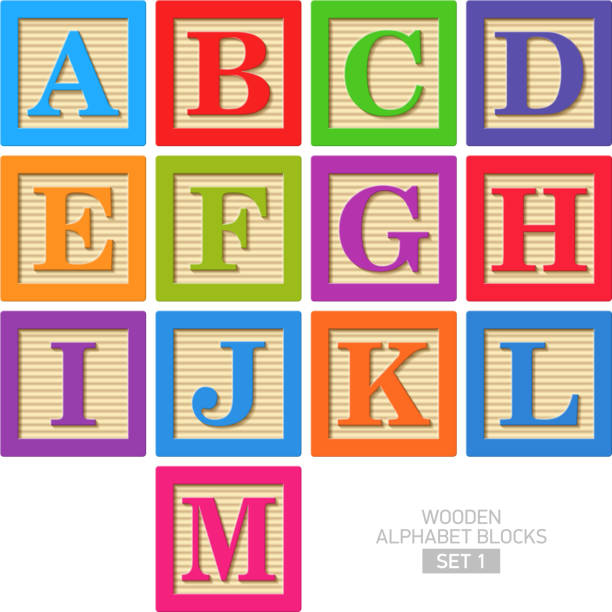 illustrazioni stock, clip art, cartoni animati e icone di tendenza di blocchi alfabeto in legno - ordine alfabetico
