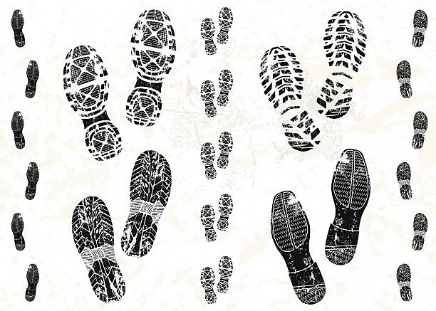 Pairs of shoe tracks Grunge foot prints shoe print stock illustrations