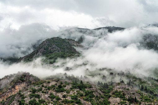 Heavy cloud fog in mountains