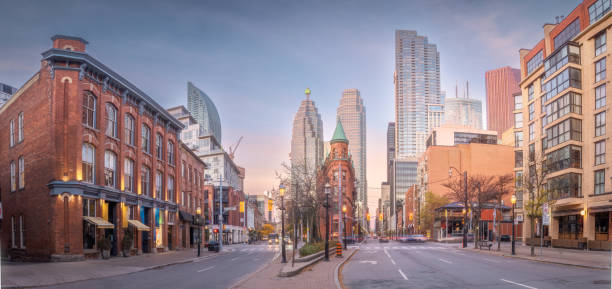 The Gooderham building (also known at the Flatiron building) in downtown Toronto where Front Street meets Wellington in downtown Toronto.   It was constructed in 1892.