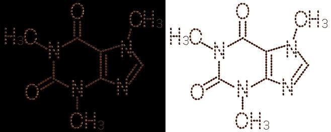 3D Caffeine Molecule Made From Coffee Beans Illustration Isolated on Black and White Background With Clipping Path. Caffeine is a Drug That Stimulates the Activity of Your Brain and Nervous System by Blocking the Action of Adenosine.