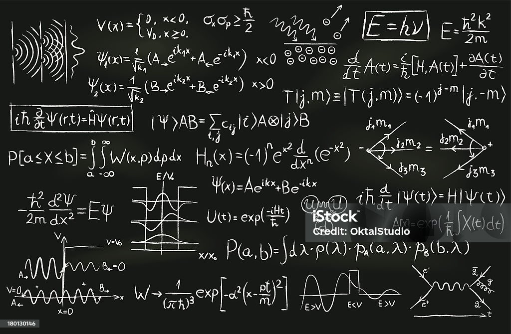 Physique quantique sur un tableau noir - clipart vectoriel de Formule mathématique libre de droits
