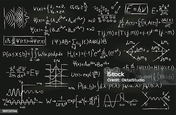 Fizyka Kwantowa Na Tablicy - Stockowe grafiki wektorowe i więcej obrazów Wzór - Symbol matematyczny - Wzór - Symbol matematyczny, Symbol matematyczny, Matematyka