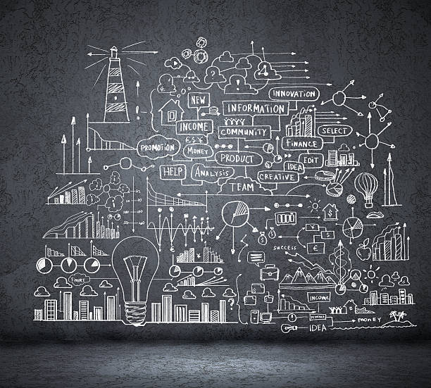 istock Business sketch on black wall 180130737