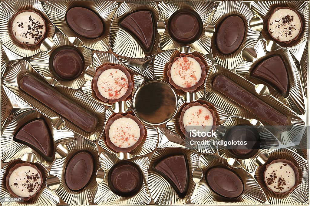 Hintergrund der Box mit Schokolade Süßigkeiten. - Lizenzfrei Dessert Stock-Foto