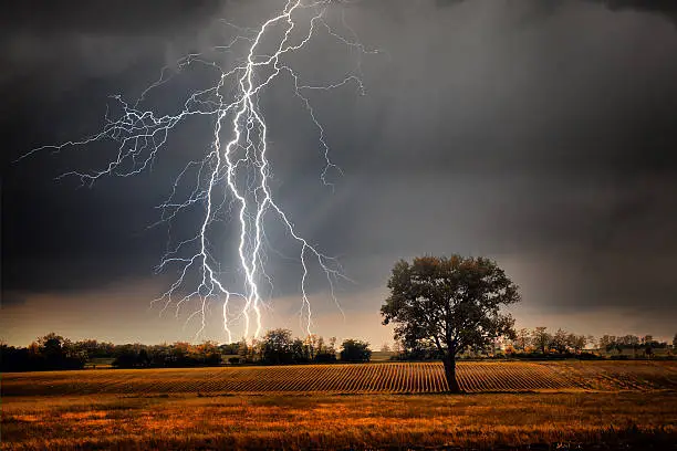 Photo of Lightning over field