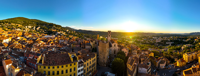 Aerial view of Grasse, a town on the French Riviera, known for its long-established perfume industry, France