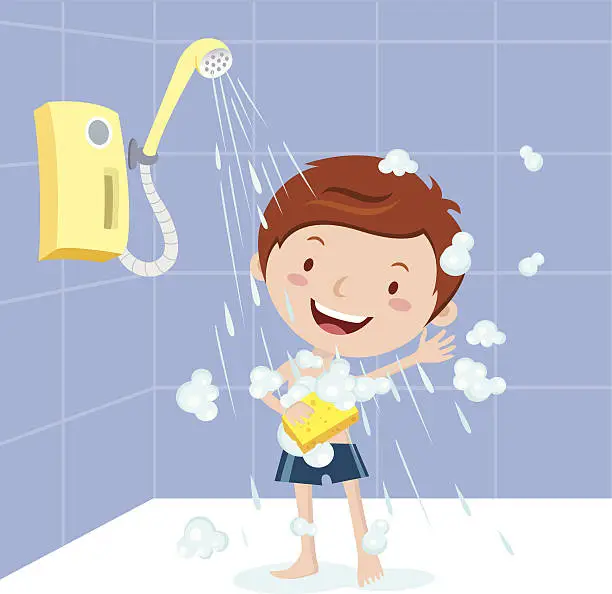 Vector illustration of Boy shower