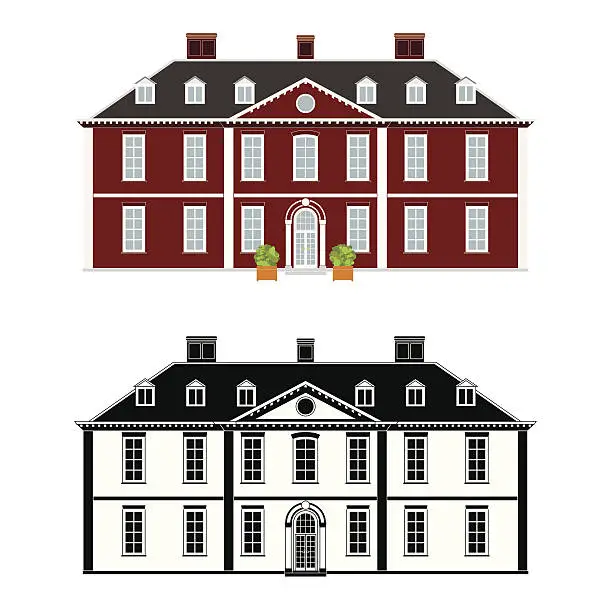 Vector illustration of Queen Anne Style Mansion