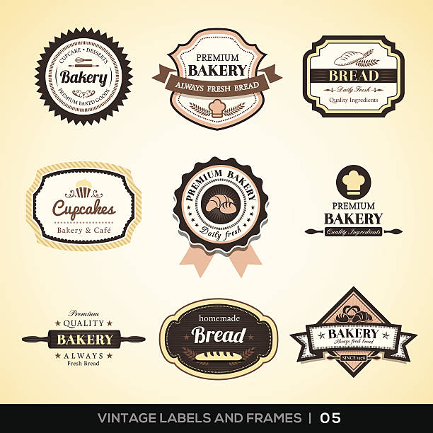 Vintage bakery logo labels and frames Vector set of Vintage bakery logo labels and frames design bread borders stock illustrations