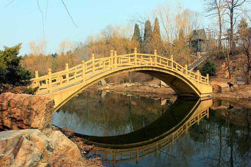 Bridge landscape in a park, closeup of photo