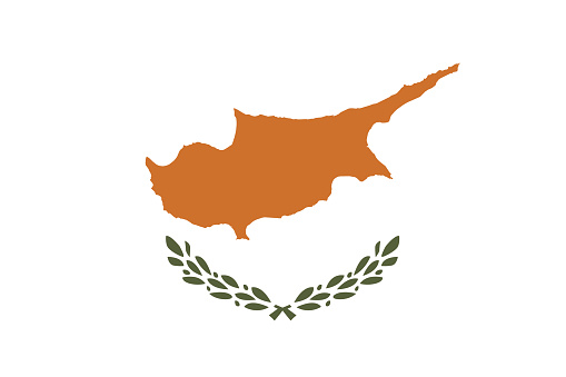 The flag of Cyprus. Flag icon. Standard color. Standard size. A rectangular flag. Computer illustration. Digital illustration. Vector illustration.