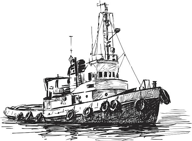 industrial boot - tugboat towing nautical vessel industrial ship stock-grafiken, -clipart, -cartoons und -symbole