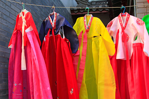 Hung colorful clothing, closeup of photo