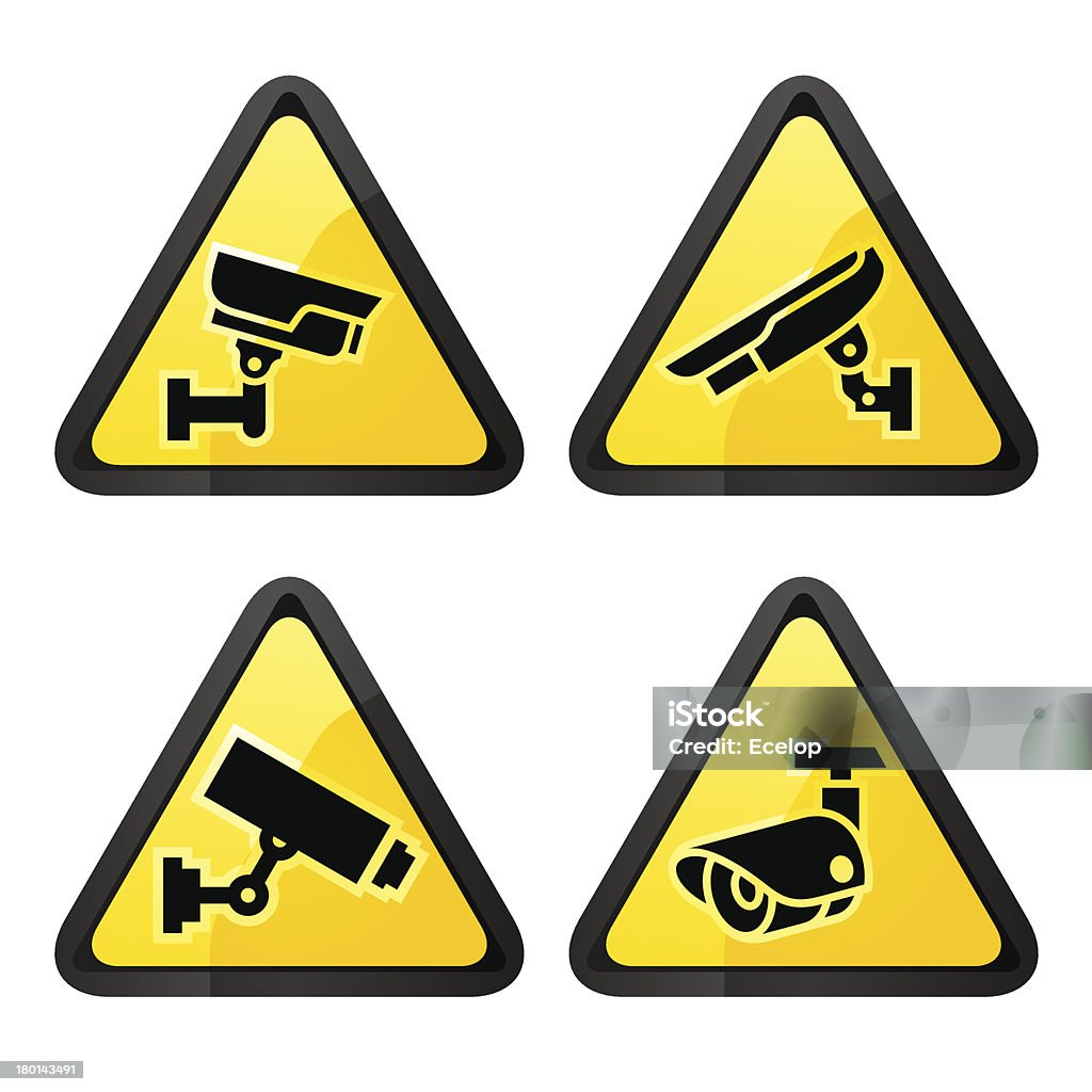 Rótulos triangular de CCTV, símbolo de vigilância de vídeo - Royalty-free 24 Hrs - Frase Curta arte vetorial