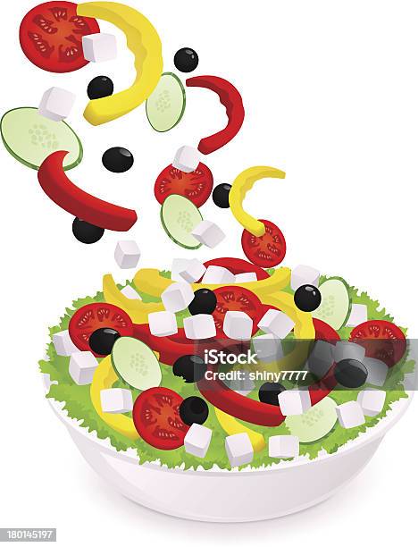 ギリシャの野菜サラダコショウトマトオリーブチーズキュウリfalling 素材 - イラストレーションのベクターアート素材や画像を多数ご用意 - イラストレーション, オリーブ, キュウリ