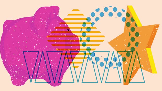 Risograph Piglet with geometric shapes animation.