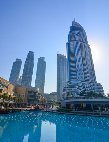 Dubai, UAE - Dec 7, 2018. Tall buildings rising in Dubai, UAE. Dubai is a global city and business hub of the Middle East.