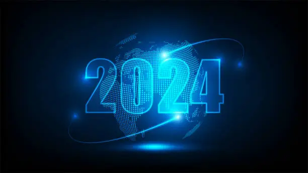 Vector illustration of 2024 Year Digital smart world futuristic interface technology background, Vector Illustration