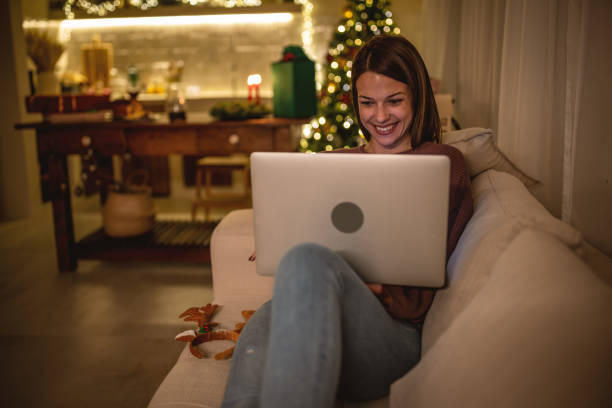 istock Watching Christmas movies at night 1801574279