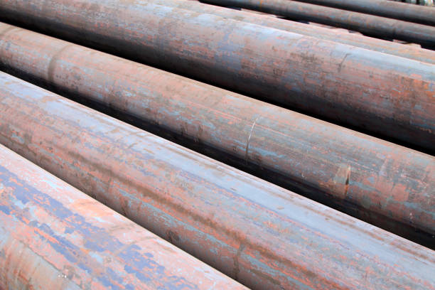 istock Oxidation rust steel pipe on the shipping dock 1801575247