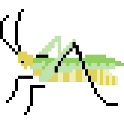 Grasshopper cartoon icon in pixel style