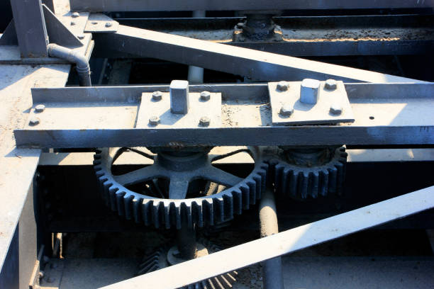 yalu river broken bridge gears, historical site, closeup of photo