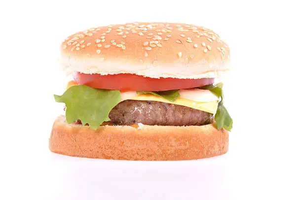 Photo of hamburger on white background