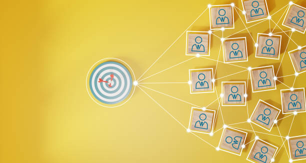 istock Wooden cube block print screen person icon which link connection network for organisation structure social network and teamwork concept. 1801624390