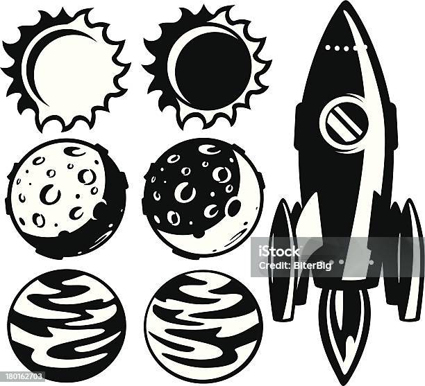 Raketen Und Planetenabenteuerset Stock Vektor Art und mehr Bilder von Erforschung - Erforschung, Mond, Planetensatellit