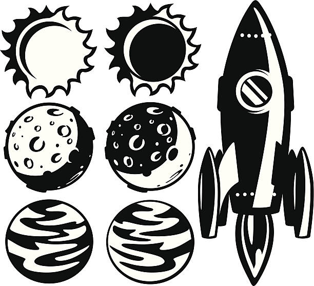 rocket and planets - exploration set vector art illustration