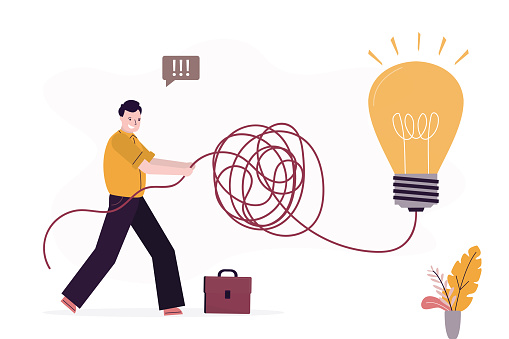 Smart Businessman Untangle Messy Line Of Idea Light Bulb Or Simplify ...