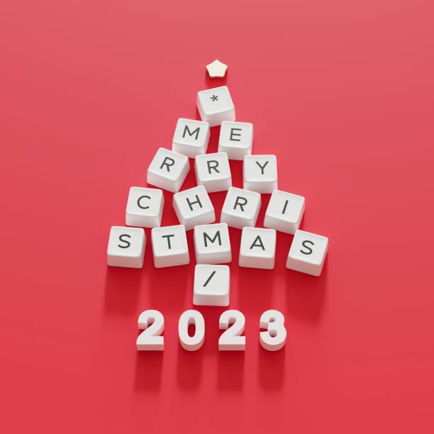 istock Christmas Tree Symbol made by white color Computer keys cap on Red background. 1801631117