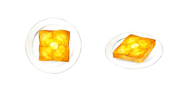 ilustrações de stock, clip art, desenhos animados e ícones de buttered toast. hand drawn watercolor illustration of food. - gourmet pastry bread horizontal