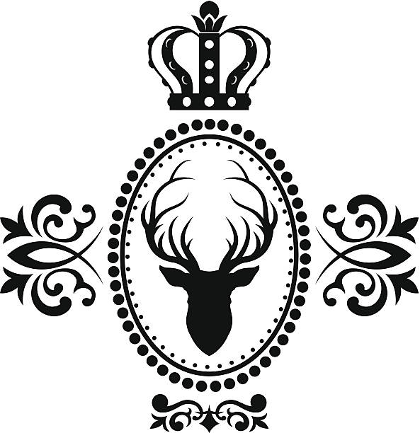 illustrazioni stock, clip art, cartoni animati e icone di tendenza di royal emblema di cervo - victorian style frame picture frame wreath