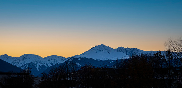 The mountain  with sunset view of alpine as snow-capped mount peaks in Winter mountains scene ,Tyrol ,Austria