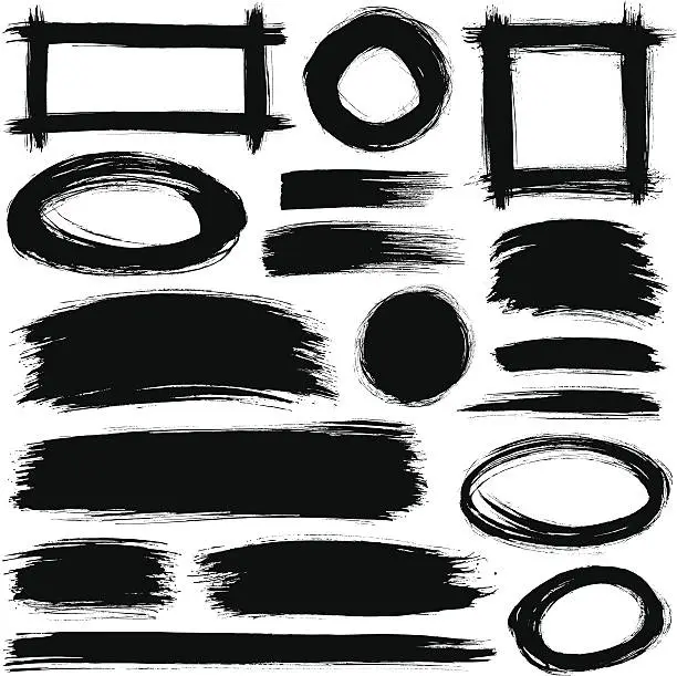 Vector illustration of A variety of black brush strokes against a white background